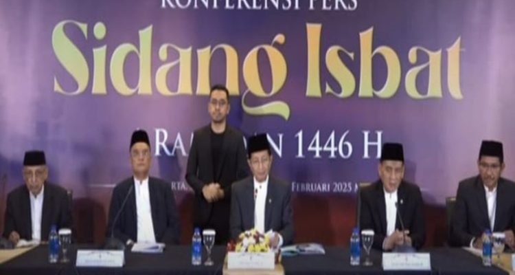 SIDANG ISBAT: Konferensi Pers Sidang Isbat Awal Ramadan 1446 HI bersama Menteri Agama, Nazaruddin Umar. (foto hasil screenshoot/kacamatanegeri.com)
